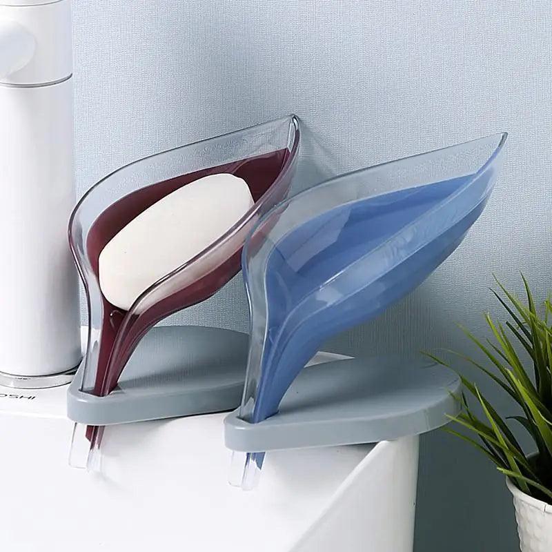 Leaf Shape Soap Box Bathroom soap holder Dish Storage Plate Tray Bathroom Soap Holder Case Bathroom Supplies bathroom gadgets Drainage Soap Holder-Leaf Soap Storage Box-Vertical Manual Soap Holder-Suction Cup Drain Soap Box for Shower Bathroom Kitchen Stevvex