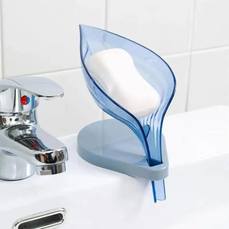 Leaf Shape Soap Box Bathroom soap holder Dish Storage Plate Tray Bathroom Soap Holder Case Bathroom Supplies bathroom gadgets Drainage Soap Holder-Leaf Soap Storage Box-Vertical Manual Soap Holder-Suction Cup Drain Soap Box for Shower Bathroom Kitchen Stevvex