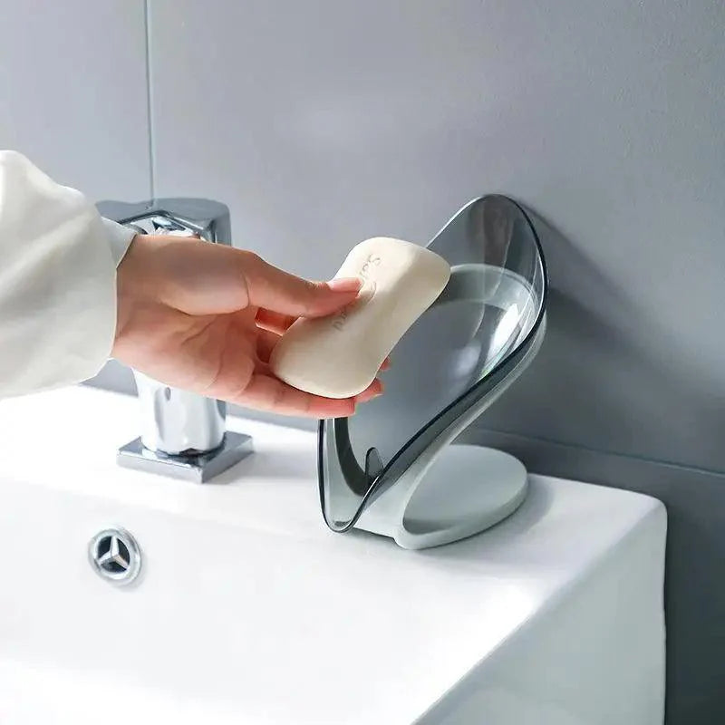 Leaf Shape Soap Box Creative Drain Soap Holder Bathroom Soap Holder Free Perforated Soap Dish For Bathroom Suction Cup Soap Dish Soap Dish with Draining Tray Soap Holder Saver for Shower Bathroom Keep Soap Bars Dry Clean Stevvex
