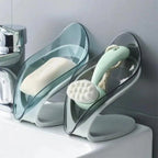 Leaf Shape Soap Box Creative Drain Soap Holder Bathroom Soap Holder Free Perforated Soap Dish For Bathroom Suction Cup Soap Dish Soap Dish with Draining Tray Soap Holder Saver for Shower Bathroom Keep Soap Bars Dry Clean Stevvex