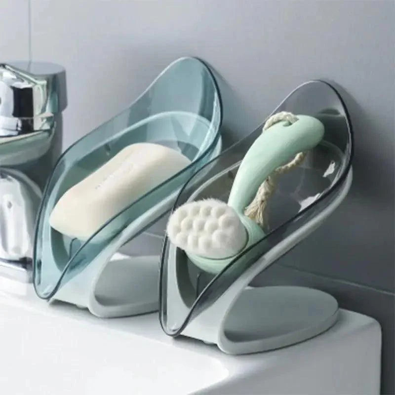 Leaf Shape Soap Box Creative Drain Soap Holder Bathroom Soap Holder Free Perforated Soap Dish For Bathroom Suction Cup Soap Dish Soap Dish with Draining Tray Soap Holder Saver for Shower Bathroom Keep Soap Bars Dry Clean Stevvex