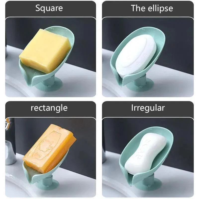 Leaf Shape Soap Box Drain Soap Holder Box Bathroom Accessories Toilet Laundry Soap Box Tray Gadgets Soap Holder Leaf-Shape Self Draining Soap Dish Holder Not Punched Easy Clean Bar Soap Holder With Suction Cup Soap Dish Suitable For Bathroom Kitchen Stevvex