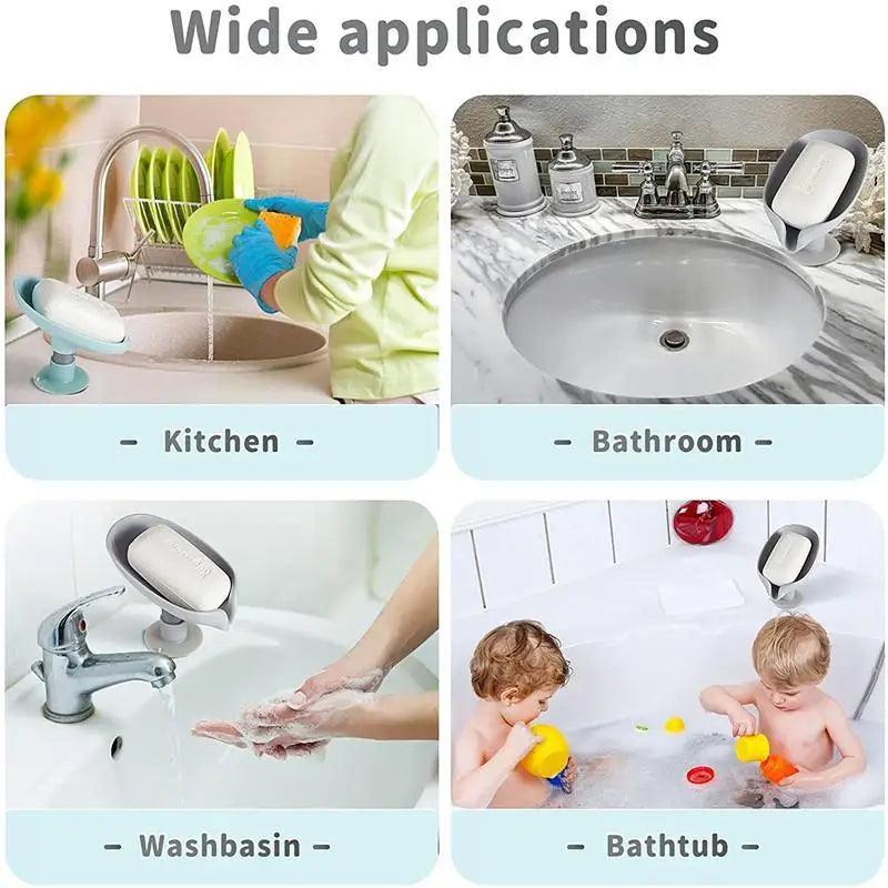 Leaf Shape Soap Box Drain Soap Holder Box Kichen Bathroom Accessories Toilet Laundry Soap Box Bathroom Supplies Tray Gadgets Soap Holder Leaf-Shape Self Draining Soap Dish Holder Not Punched Easy Clean Bar Soap Holder With Suction Cup Soap Dish Stevvex