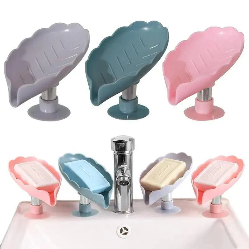 Leaf Shape Soap Box Drain Soap Holder Box Kichen Bathroom Accessories Toilet Laundry Soap Box Bathroom Supplies Tray Gadgets Soap Holder Leaf-Shape Self Draining Soap Dish Holder Not Punched Easy Clean Bar Soap Holder With Suction Cup Soap Dish Stevvex