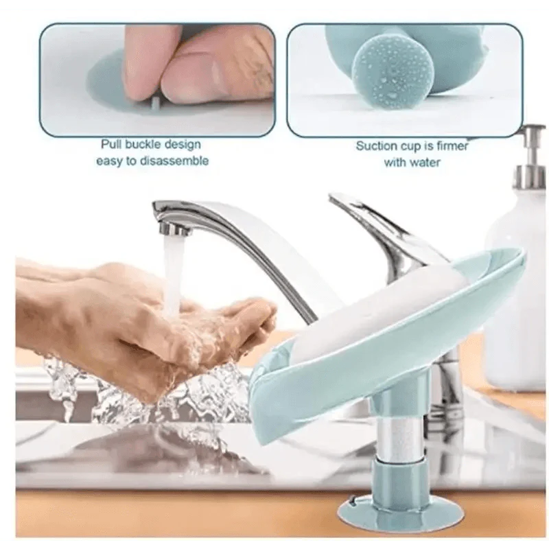 Leaf Shaped Soap Dish Holder Suction Cup Soap Dish For Bathroom Shower Soap Box Sponge Soap Holder Storage Tray Soap container Soap Dish Holder Lotus Leaf Shape With Suction Cup Drain Detachable Soap Box Not Punched Toilet Bath Drain Shelf Storage Stevvex