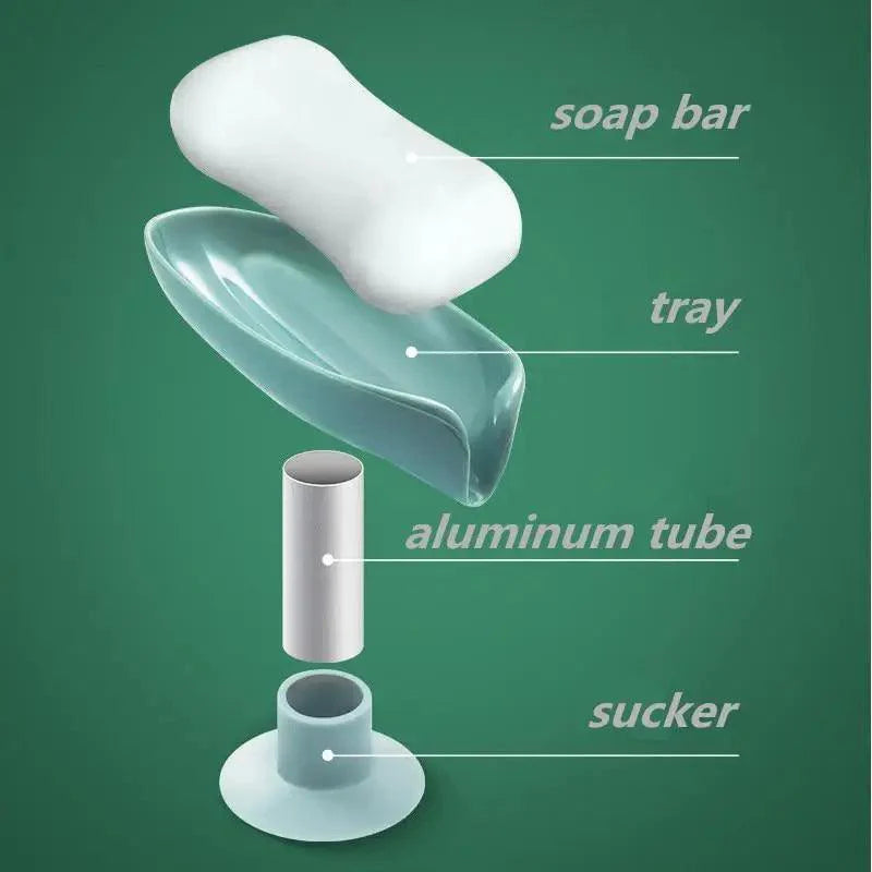 Leaf Shaped Soap Dish Holder Suction Cup Soap Dish For Bathroom Shower Soap Box Sponge Soap Holder Storage Tray Soap container Soap Dish Holder Lotus Leaf Shape With Suction Cup Drain Detachable Soap Box Not Punched Toilet Bath Drain Shelf Storage Stevvex