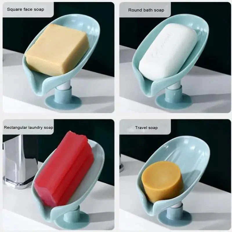 Leaf Shaped Soap Dish Holder Suction Cup Soap Dish For Bathroom Shower Soap Box Sponge Soap Holder Storage Tray Soap container Soap Dish Holder Lotus Leaf Shape With Suction Cup Drain Detachable Soap Box Not Punched Toilet Bath Drain Shelf Storage Stevvex
