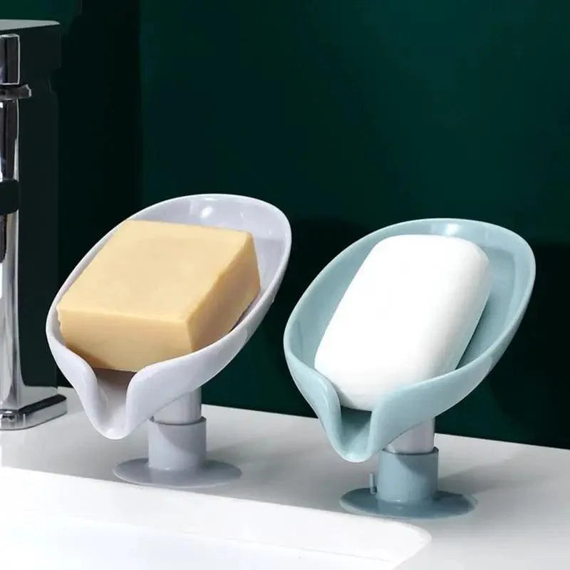 Leaf Shaped Soap Dish Holder Suction Cup Soap Dish For Bathroom Shower Soap Box Sponge Soap Holder Storage Tray Soap container Soap Dish Holder Lotus Leaf Shape With Suction Cup Drain Detachable Soap Box Not Punched Toilet Bath Drain Shelf Storage Stevvex