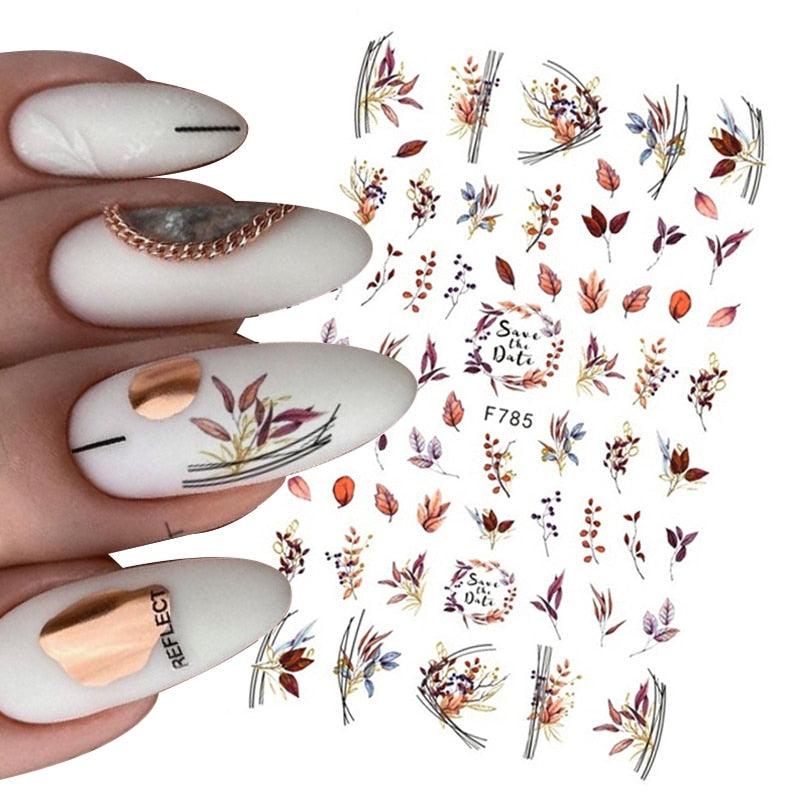 Leaf With Lines Nails Sticker Designer Fruit Nail Art 3D Decals Acrylic Designs Self Adhesive Manicure Slider Stickers Glitter Decals Love Nail Sequins Laser Heart Nail Supplies Sparkle Nail Accessories Star Accessories Heart Nail Art Stevvex