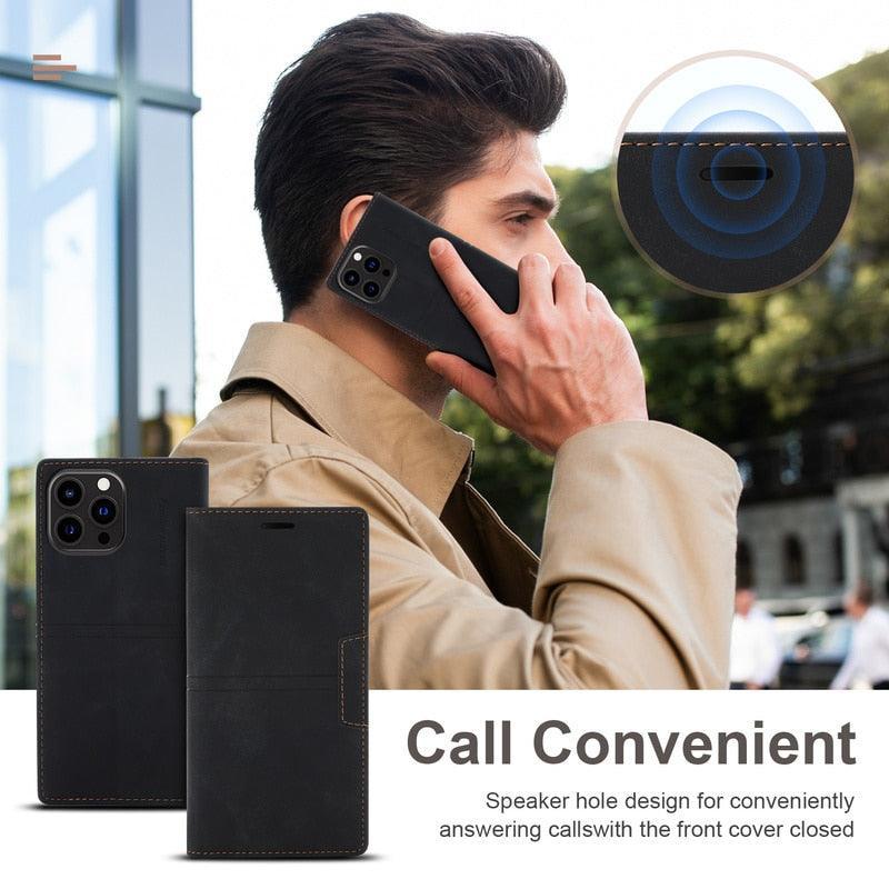 Leather Case Folding Flip Case with Kickstand Credit Card Slot Magnetic Closure Protective Case for iPhone Leather Case For iPhone 14 13 12 11 Pro Mini Flip Case Cover Stevvex