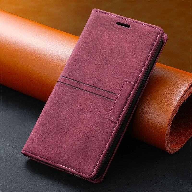Leather Case Folding Flip Case with Kickstand Credit Card Slot Magnetic Closure Protective Case for iPhone Leather Case For iPhone 14 13 12 11 Pro Mini Flip Case Cover Stevvex