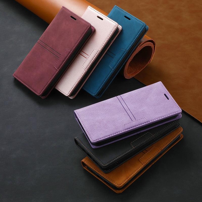 Leather Case Folding Flip Case with Kickstand Credit Card Slot Magnetic Closure Protective Case for iPhone Leather Case For iPhone 14 13 12 11 Pro Mini Flip Case Cover Stevvex