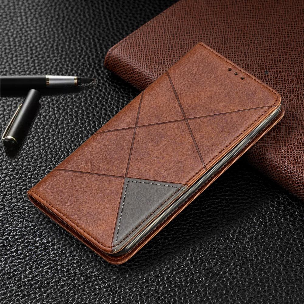 Leather Case For iPhone 11 12 13 14 Pro Max Mini XR XS Max X Flip Case Cover For iPhone SE Brown Leather Flip Case with Invisible Magnet and Card Slot Protective Case Stevvex