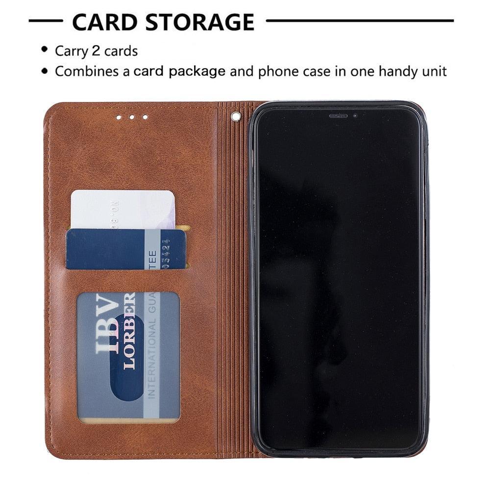 Leather Case For iPhone 11 12 13 14 Pro Max Mini XR XS Max X Flip Case Cover For iPhone SE Brown Leather Flip Case with Invisible Magnet and Card Slot Protective Case Stevvex
