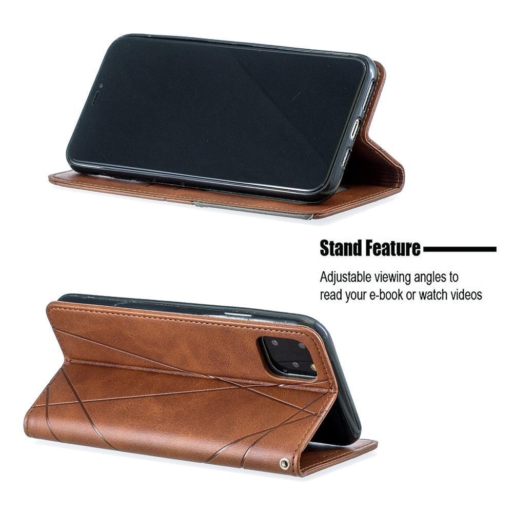 Leather Case For iPhone 11 12 13 14 Pro Max Mini XR XS Max X Flip Case Cover For iPhone SE Brown Leather Flip Case with Invisible Magnet and Card Slot Protective Case Stevvex