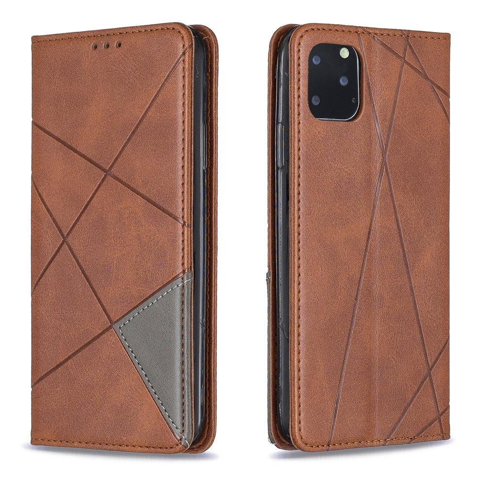 Leather Case For iPhone 11 12 13 14 Pro Max Mini XR XS Max X Flip Case Cover For iPhone SE Brown Leather Flip Case with Invisible Magnet and Card Slot Protective Case Stevvex