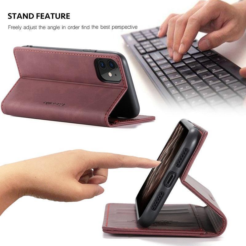 Leather Case For iPhone 14 13 11 12 Mini Pro XS XR Max Luxury Magnetic Flip Phone Case For iPhone Business Classic Wallet Cover Leather Magnetic Flip Back Stand Case/Cover Stevvex