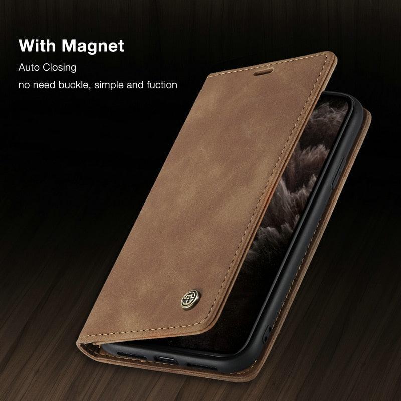 Leather Case For iPhone 14 13 11 12 Mini Pro XS XR Max Luxury Magnetic Flip Phone Case For iPhone Business Classic Wallet Cover Leather Magnetic Flip Back Stand Case/Cover Stevvex