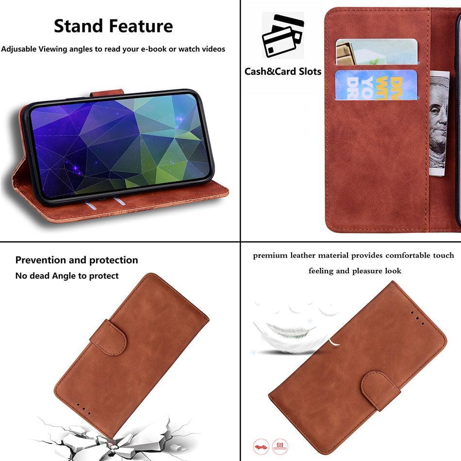 Leather Phone Case Wallet Cover For iPhone XR XS 10 11 Pro 12 mini 13 Pro Max Flip Stand Case Simple Skin-Friendly PU Leather Case Wallet Protective Case Flip Shockproof Mobile Phone Case Stevvex