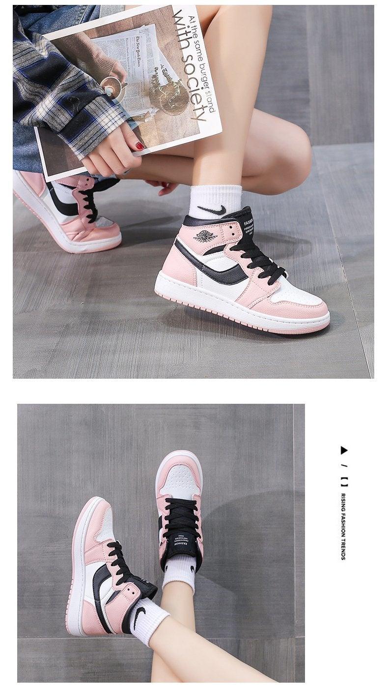 Leather Sports Running Shoes Red Breathable Anti Slip Vulcanized High Top Plate Shoes Lace-up Classic Shoes Girls Comfortable Men Casual Flats Sneakers Stevvex