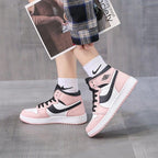 Leather Sports Running Shoes Red Breathable Anti Slip Vulcanized High Top Plate Shoes Lace-up Classic Shoes Girls Comfortable Men Casual Flats Sneakers Stevvex
