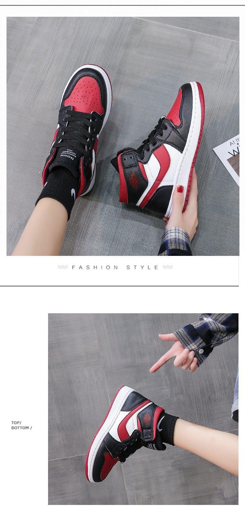 Leather Sports Running Shoes Red Breathable Anti Slip Vulcanized High Top Plate Shoes Lace-up Classic Shoes Girls Comfortable Men Casual Flats Sneakers Stevvex