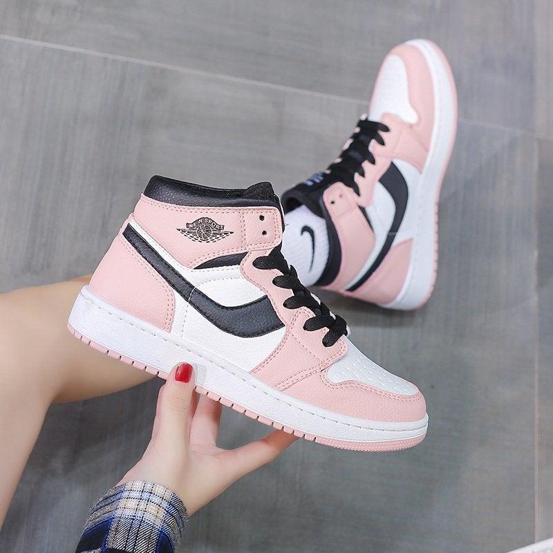 Leather Sports Running Shoes Red Breathable Anti Slip Vulcanized High Top Plate Shoes Lace-up Classic Shoes Girls Comfortable Men Casual Flats Sneakers Stevvex