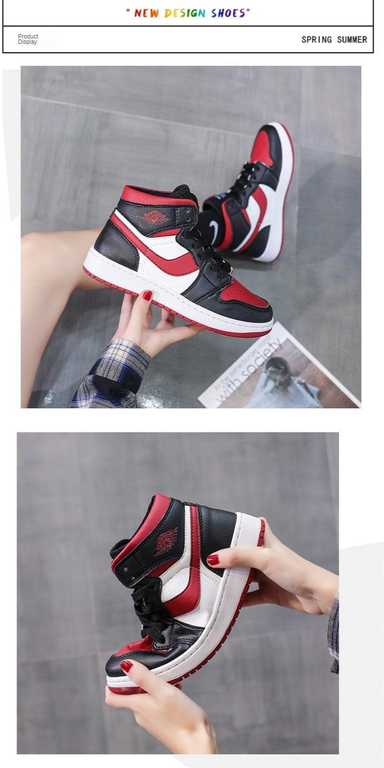 Leather Sports Running Shoes Red Breathable Anti Slip Vulcanized High Top Plate Shoes Lace-up Classic Shoes Girls Comfortable Men Casual Flats Sneakers Stevvex