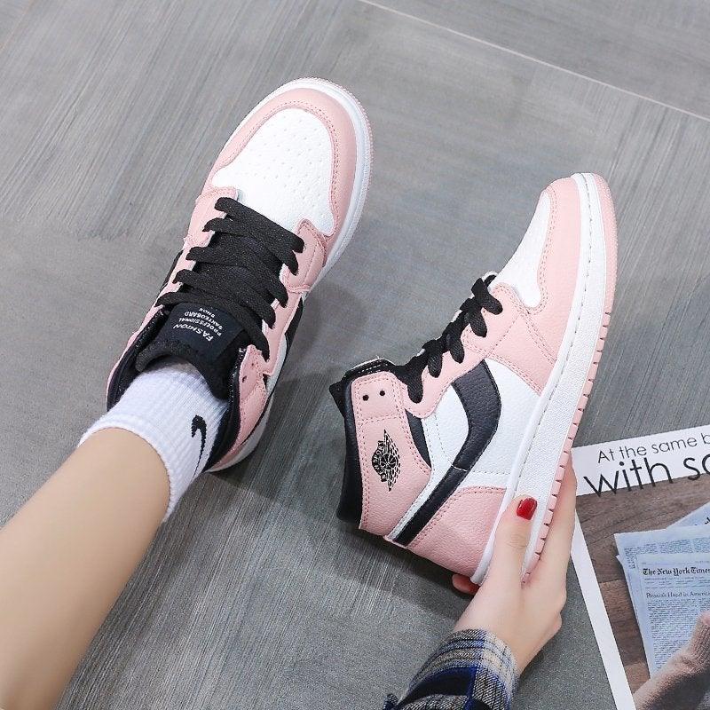 Leather Sports Running Shoes Red Breathable Anti Slip Vulcanized High Top Plate Shoes Lace-up Classic Shoes Girls Comfortable Men Casual Flats Sneakers Stevvex