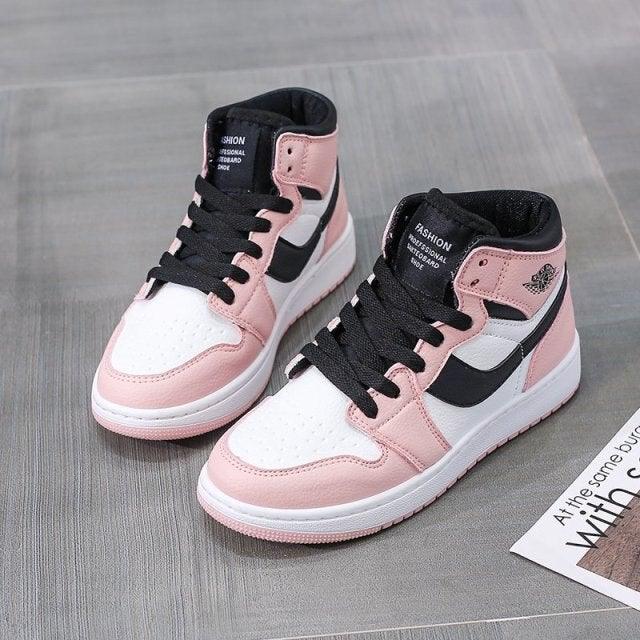 Leather Sports Running Shoes Red Breathable Anti Slip Vulcanized High Top Plate Shoes Lace-up Classic Shoes Girls Comfortable Men Casual Flats Sneakers Stevvex