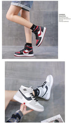Leather Sports Running Shoes Red Breathable Anti Slip Vulcanized High Top Plate Shoes Lace-up Classic Shoes Girls Comfortable Men Casual Flats Sneakers Stevvex