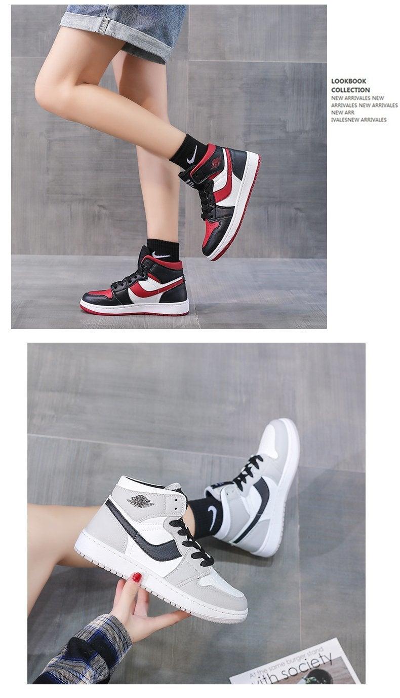 Leather Sports Running Shoes Red Breathable Anti Slip Vulcanized High Top Plate Shoes Lace-up Classic Shoes Girls Comfortable Men Casual Flats Sneakers Stevvex