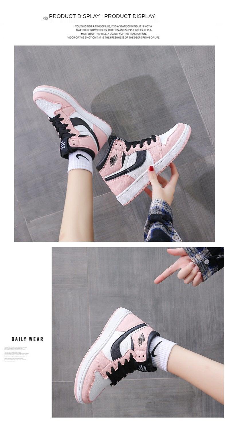 Leather Sports Running Shoes Red Breathable Anti Slip Vulcanized High Top Plate Shoes Lace-up Classic Shoes Girls Comfortable Men Casual Flats Sneakers Stevvex