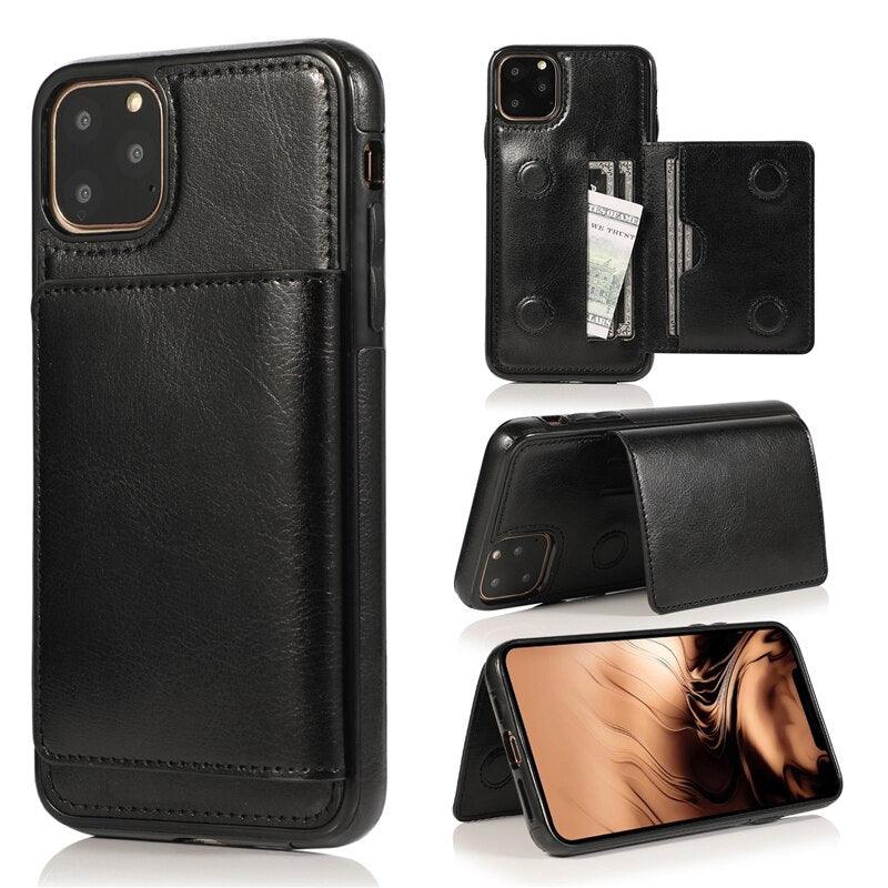 Leather Wallet Case For iPhone 11 Pro Max XS Max XR X 8 7 6S 6Plus 5 5S With Stand Card Pocket Case Cover Shockproof Texture PU Leather  Wallet Cover Stevvex