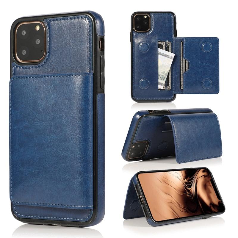 Leather Wallet Case For iPhone 11 Pro Max XS Max XR X 8 7 6S 6Plus 5 5S With Stand Card Pocket Case Cover Shockproof Texture PU Leather  Wallet Cover Stevvex