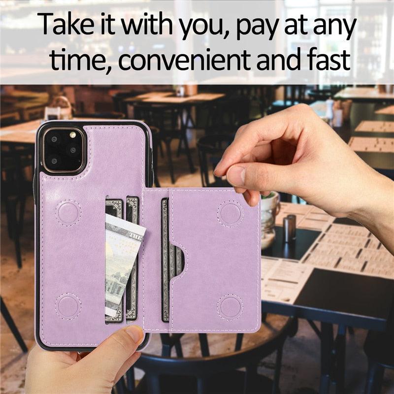 Leather Wallet Case For iPhone 11 Pro Max XS Max XR X 8 7 6S 6Plus 5 5S With Stand Card Pocket Case Cover Shockproof Texture PU Leather  Wallet Cover Stevvex