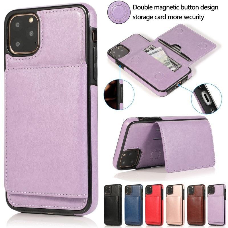 Leather Wallet Case For iPhone 11 Pro Max XS Max XR X 8 7 6S 6Plus 5 5S With Stand Card Pocket Case Cover Shockproof Texture PU Leather  Wallet Cover Stevvex