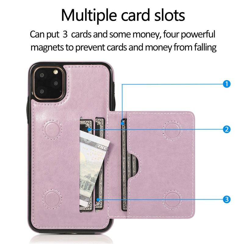 Leather Wallet Case For iPhone 11 Pro Max XS Max XR X 8 7 6S 6Plus 5 5S With Stand Card Pocket Case Cover Shockproof Texture PU Leather  Wallet Cover Stevvex