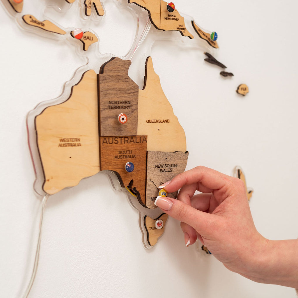 3D LED Wooden World Map 2.0 (with acrylic background) Enjoy The Wood