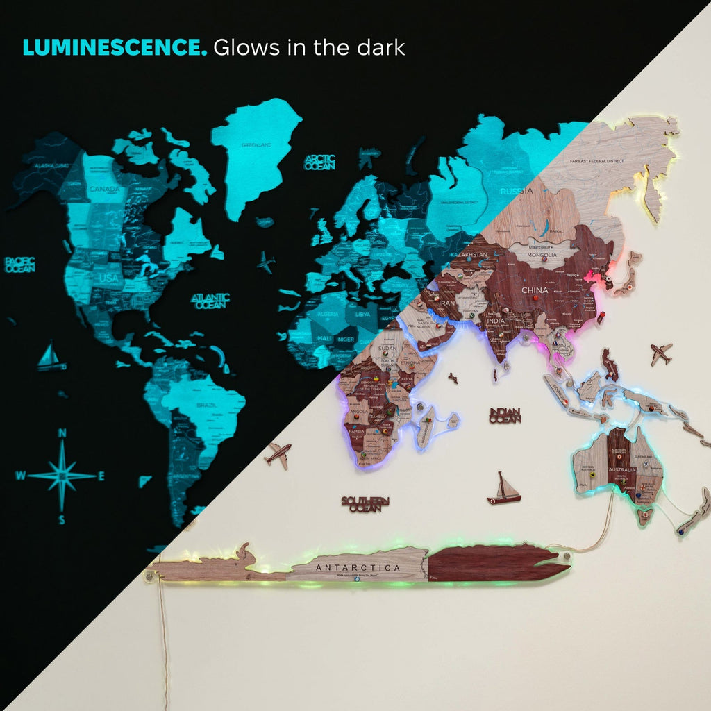 3D LUMINOUS LED Wooden World Map 2.0 Cappuccino Enjoy The Wood