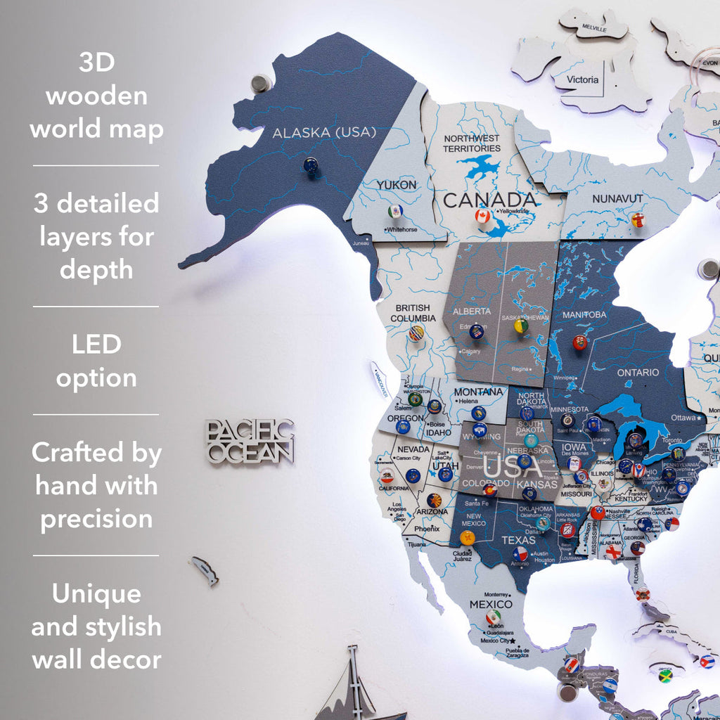 3D LED / LUMINOUS Wooden World Map 3.0 Cruise - SJB-DIAMOND ELITES