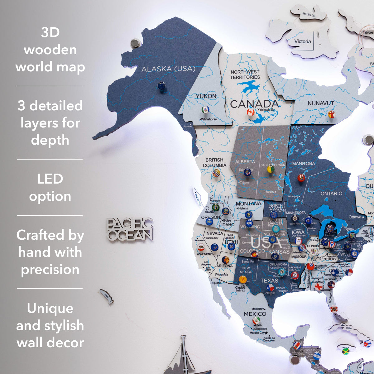 3D LED / LUMINOUS Wooden World Map 3.0 Cruise - SJB-DIAMOND ELITES