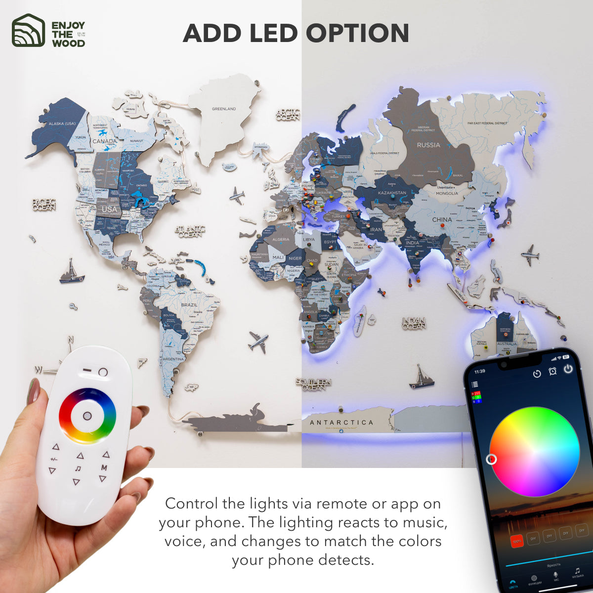 3D LED / LUMINOUS Wooden World Map 3.0 Cruise - SJB-DIAMOND ELITES