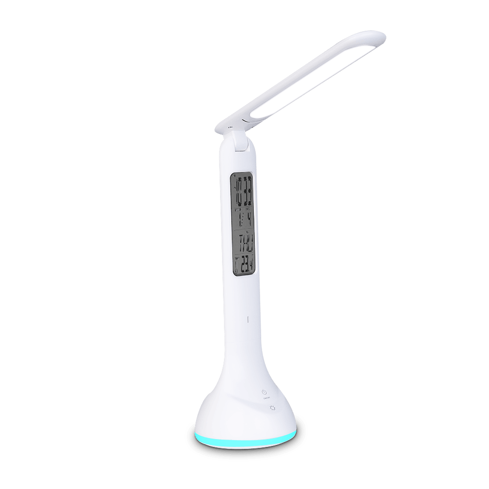 LED Desk Lamp Foldable Dimmable Touch Rechargeable Table Lamp with Calendar Temperature Alarm Clock Decorative Table Lamp Cute Study Lamps for Bedroom Décor Stevvex