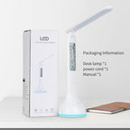 LED Desk Lamp Foldable Dimmable Touch Rechargeable Table Lamp with Calendar Temperature Alarm Clock Decorative Table Lamp Cute Study Lamps for Bedroom Décor Stevvex