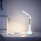 LED Desk Lamp Foldable Dimmable Touch Rechargeable Table Lamp with Calendar Temperature Alarm Clock Decorative Table Lamp Cute Study Lamps for Bedroom Décor Stevvex