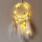 LED Dream Catcher Lamp Flying Wind Chimes Lighting Dream-catcher Handmade Ornaments Traditional Gifts Feather Pendant Romantic Creative Wall Hanging Home Wall Decoration Ornament Craft Native American Style Stevvex
