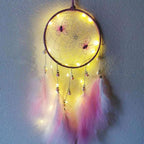 LED Dream Catcher Lamp Flying Wind Chimes Lighting Dream-catcher Handmade Ornaments Traditional Gifts Feather Pendant Romantic Creative Wall Hanging Home Wall Decoration Ornament Craft Native American Style Stevvex