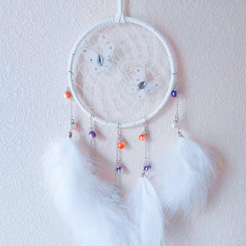 LED Dream Catcher Lamp Flying Wind Chimes Lighting Dream-catcher Handmade Ornaments Traditional Gifts Feather Pendant Romantic Creative Wall Hanging Home Wall Decoration Ornament Craft Native American Style Stevvex