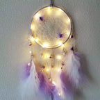 LED Dream Catcher Lamp Flying Wind Chimes Lighting Dream-catcher Handmade Ornaments Traditional Gifts Feather Pendant Romantic Creative Wall Hanging Home Wall Decoration Ornament Craft Native American Style Stevvex